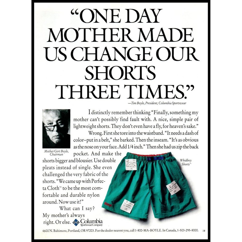 1992 Columbia Sportswear Vintage Print Ad Green Outdoor Whidbey Shorts Wall Art